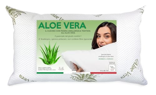Tex family Cuscino Letto Aloe Vera con Federa Anallergica, Antibatterico, Antiacaro, Imbottitura in Fibre e Cotone, 42x72cm, Spessore 20cm