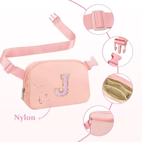 Image of COSHAYSOO Pink Fanny Pack for Girls Purse Crossbody Belt Bag with Initials, Personalized 6 7 8 9 10 11 12 Year Old Teen Girl Birthday Gift Ideas Preteen Tween Stuff Letter J