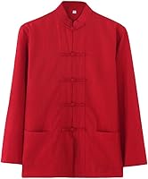 A ALFEEL Men's Long Sleeve Kung Fu Shirt - Breathable Cotton Tang Suit Jacket with Frog Buttons & Mandarin Collar
