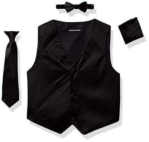 a.x.n.y mens 4 Piece With Tuxedo Vest, Tie, Bow Tie, and Handkerchief Formal Vest Set Combo, Black, 20 US
