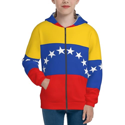 Flag of Venezuela Print Girls Athletic Zip Up Hoodies,Sweatshirts with Pockets Long Sleeve Hooded Jackets, for 7-18 Y2