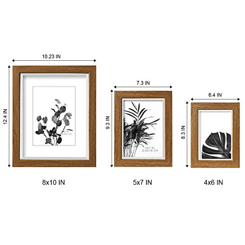ArtbyHannah 3Pack Walnut Shadow Box Picture Frame Set with Glass Cover,Display Case with Mat for Free-Standing Picture Showcase,size:4x6,5x7, 8x10Inch