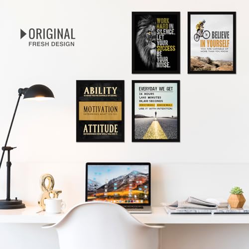 Image of Chaka Chaundh - Motivational Everyday we getQuote Frames - Inspirational Wall Art Quotes for OFFICE, STUDENT, STUDY ROOM - Work Hard, Believe in yourself, Ability (14 X 11 Inches - Set of 4)