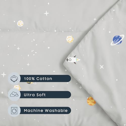 Image of Wake In Cloud - Cot Nap Mat with Pillow and Blanket, 100% Cotton Fabric, for Toddler Kids Boys Girls Ages 3 Plus in Daycare Kindergarten Preschool, Stars Space Rockets