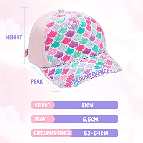 Kids Baseball Hat Mermaid Girls Baseball Cap Toddler Trucker Hat Girls Hats For Kids Ages 4-8 Adjustable Snapback Cap For Sports Travel Toddler Baseball Golf Hat With Ponytail & Messy Bun Opening #TOP6