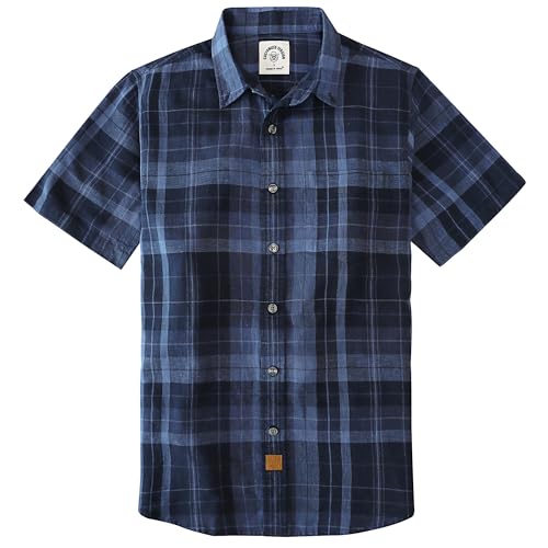 Image of Dubinik Mens Short Sleeve Button Down Shirts Soft Breathable Summer Vintage Regular Fit Lightweight Men's Casual Shirt