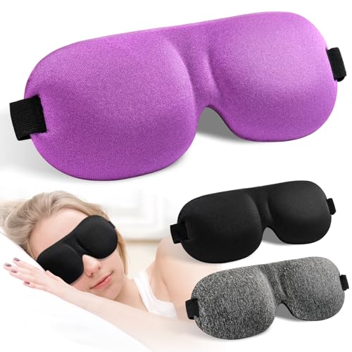 YIVIEW Sleep Mask Pack of 3, Upgrade 100% Light Blocking 3D Eye Masks for Sleeping, Ultra-Thin Sides for Side Sleeper, Blindfold for Men Women