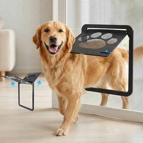 PetPrime Dog Door for Screen Door with Flap Opening 1214 inches Lockable Auto-Close Magnetic Large Pet Door for Dogs Suitable for Sliding Screen Door Easy Install Large