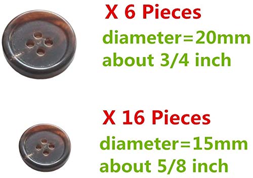 20 Stück 4-Loch Knöpfe Aus Büffelhorn – 15 Mm & 20 Mm, Kaffeefarben, Für Blazer, Jacken & Handarbeit