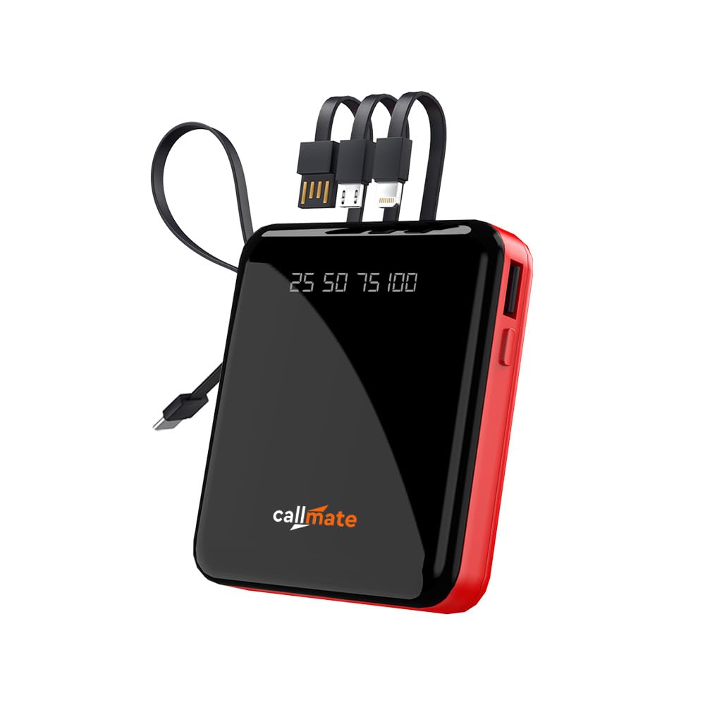 Callmate 10000mAh Power Bank,15W Fast Charging| Buit-in 3-in-1 Cables | 4 Output Ports and 2 Input | Digital Display | LED Torch| for iPhone, Smartphones & Other Devices (Red, Lithium Polymer)-image-49