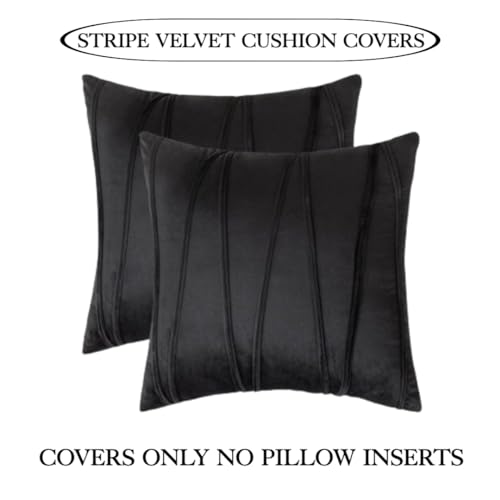 Image of Amazon Brand - Umi Decorative Striped Throw Pillow Covers 16 X 16 Inch,Soft Solid Velvet Pillow Covers Cushion Case with Zigzag Pattern for Sofa Bedroom 40 X 40 Cm (Pack of 2) Black