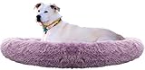 Comlax Beruhigende Donut Hundebetten XXL, Rundes Kissen mit abnehmbarem waschbarem Bezug, Anti-Angst-Kunstfell-Kuscheltier, Flauschiges, bequemes, pelziges Haustierbett (100cm, Lila)