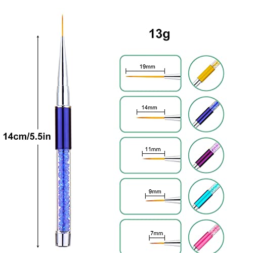 Unihuby Nail Art Pinsel Liner, 5 Stück Nagel Pinsel Gel Nailart Pinsel Blume Strass Stange Zeichnung Nagelgellack… – Bild 3