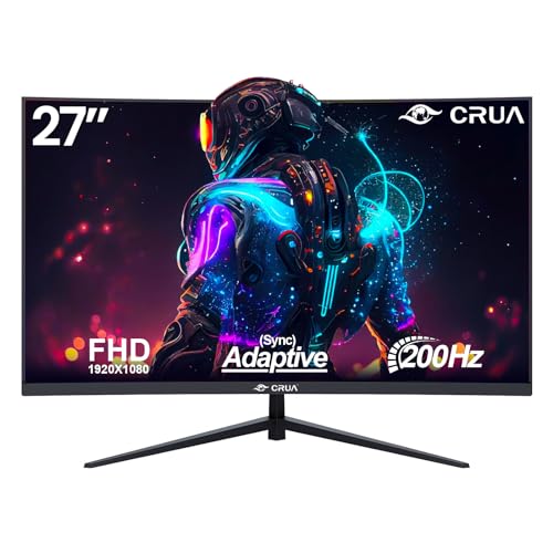 CRUA 27 Inch 144Hz/200Hz Curved Gaming Monitor, FHD 1920 * 1080P Frameless 1800R Computer Monitor, 1ms GTG with FreeSync, Low Motion Blur, Eye Care, VESA100*100, DisplayPort, HDMI, Black
