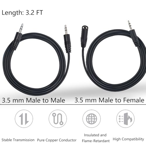 Cable estéreo auxiliar 3.5mm macho a macho 2-pack 0.97 m miniatura 6