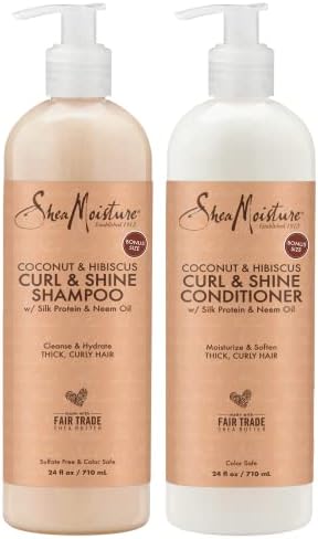 Shea Moisture Plus Size Shampoo and Conditioner Set, Coconut & Hibiscus Curl & Shine Hair Care, Frizz Control, Curly Hair Products with Coconut Oil, Vitamin E, & Neem Oil, 24 Fl Oz Ea 