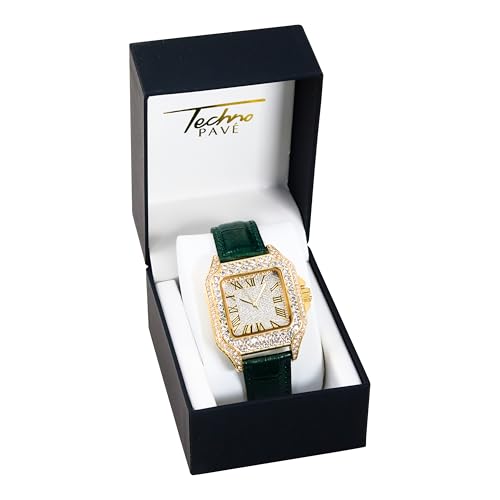 Montre pour homme Techno Pave avec cadran carré et bracelet cuir - 4