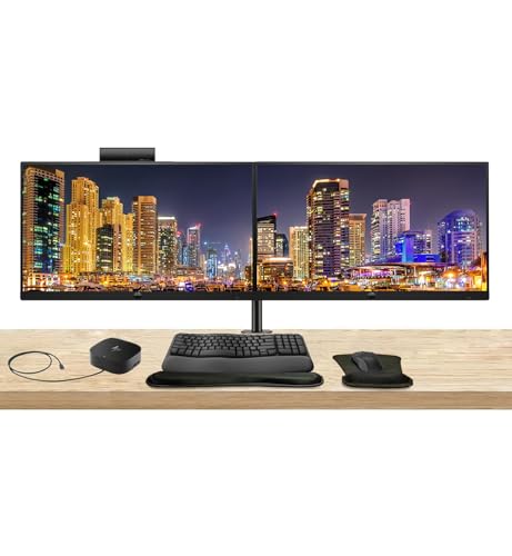 Image of HP Series 5 Pro 24-inch 524pf and 524pm FHD Conferencing Monitor 2-Pack Bundle with Desk Mount Dual Stand, USB-C Multiport G5 Dock, MK670 Wireless Keyboard & Mouse, Gel Mouse & Wrist Pad