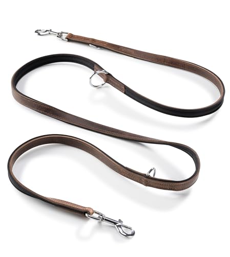 Jack & Russell Tymothy Laisse réglable en cuir de buffle, néoprène et acier inoxydable, mousqueton en acier inoxydable, 2 m Marron
