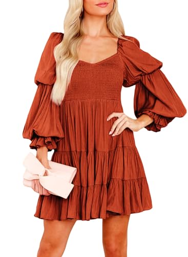 Image of Dokotoo Womens 2025 Spring Summer Dresses Elegant Off The Shoulder V Neck Long Sleeve Ruffle Flowy Mini Short Skater Dresses