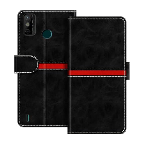 ESACMOT ���U�[�E�H���b�g�P�[�X Tecno Spark 6 Go �Ƃ̌݊������� ���X�g���C�v�f�U�C�� �J�[�h���[�t�� �}�O�l�b�g���蒠�^�J�o�[ (�u���b�N)