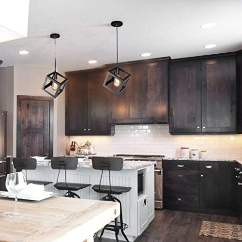 Image of Metal Square Cube Ceiling Light for Living Room (Black, Without Bulb)