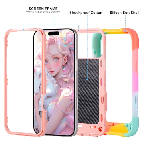 Image of MARKILL Compatible with iPhone with Built-in 360Rotating Ring Stand, Military Grade Drop Protection Full Body Rugged Heavy Duty Case Durable Cover (Rainbow Pink, iPhone 17 Pro Max)