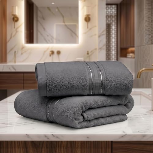 Image of LANE LINEN 575 GSM 100% Cotton Hand Towel 2PC - Charcoal | Zero-Twist Weave, True 60x40cm Each, Quick Dry & Absorbent, Ideal for Gym & Daily Use