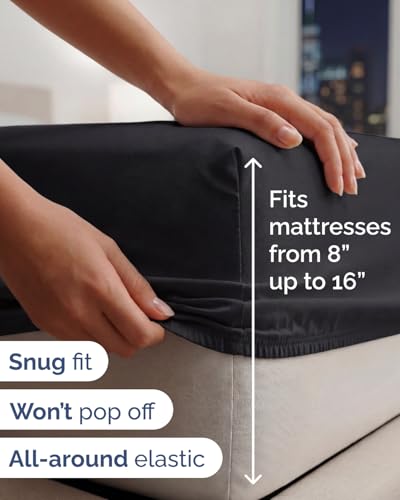 Image of Lightweight 4 Piece Bed Sheet Set King Size - Cooling Sheets for Hot Sleepers - Soft, Breathable Bedding Set w / 8-16 Inch Deep Pockets - 1 Flat & 1 Fitted & 2 Pillowcases - Wrinkle Resistant - Black