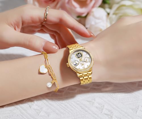 Image of OLEVS Women Watches Automatic Mechanical Set Casual Diamond Dress Ladies Self Winding Two Tone Wrist Watch Date