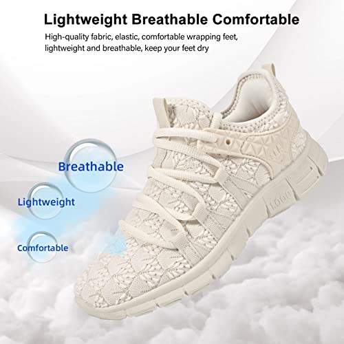 Aoe Womens Fashion Walking Running Shoes Ultra Lightweight Breathable Mesh Tennis Shoes Non Slip Athletic Workout Gym Sneakers Beige Lace 8Women / 7Men thumb #1