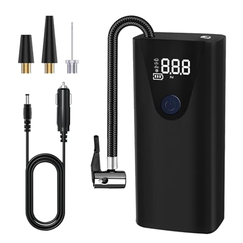 Bomba de aire para neumáticos de coche – Compresor eléctrico con pantalla digital | apagado automático | Diseño portátil, luz LED integrada, relleno rápido, para viajes, garaje