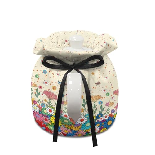 Image of Xoenoiee Black Cat Butterfly Tea Cozy Hippie Flower Print Tea Cosy for Teapots Keep Warm Teapot Cover Insulated Kettle Cover for Home Kitchen Table Decor
