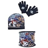 Lizenzartikel Paw Patrol Kinder Winter-Set 3 tlg. Mütze, Schlauchschal & Handschuhe Chase Marshall (Dunkel-Blau, 54)