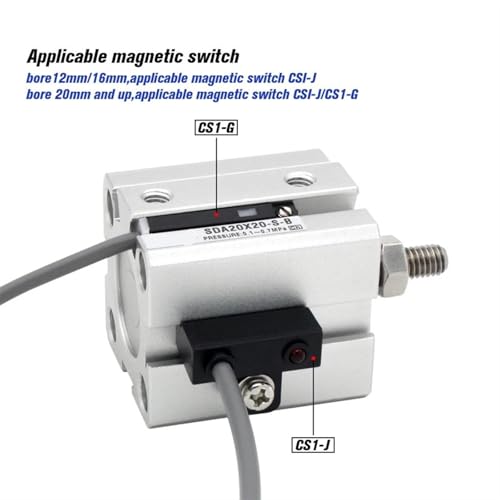 Cilindro neumático SDA32-B compacto de doble efecto con pistón magnético de 32 mm 6