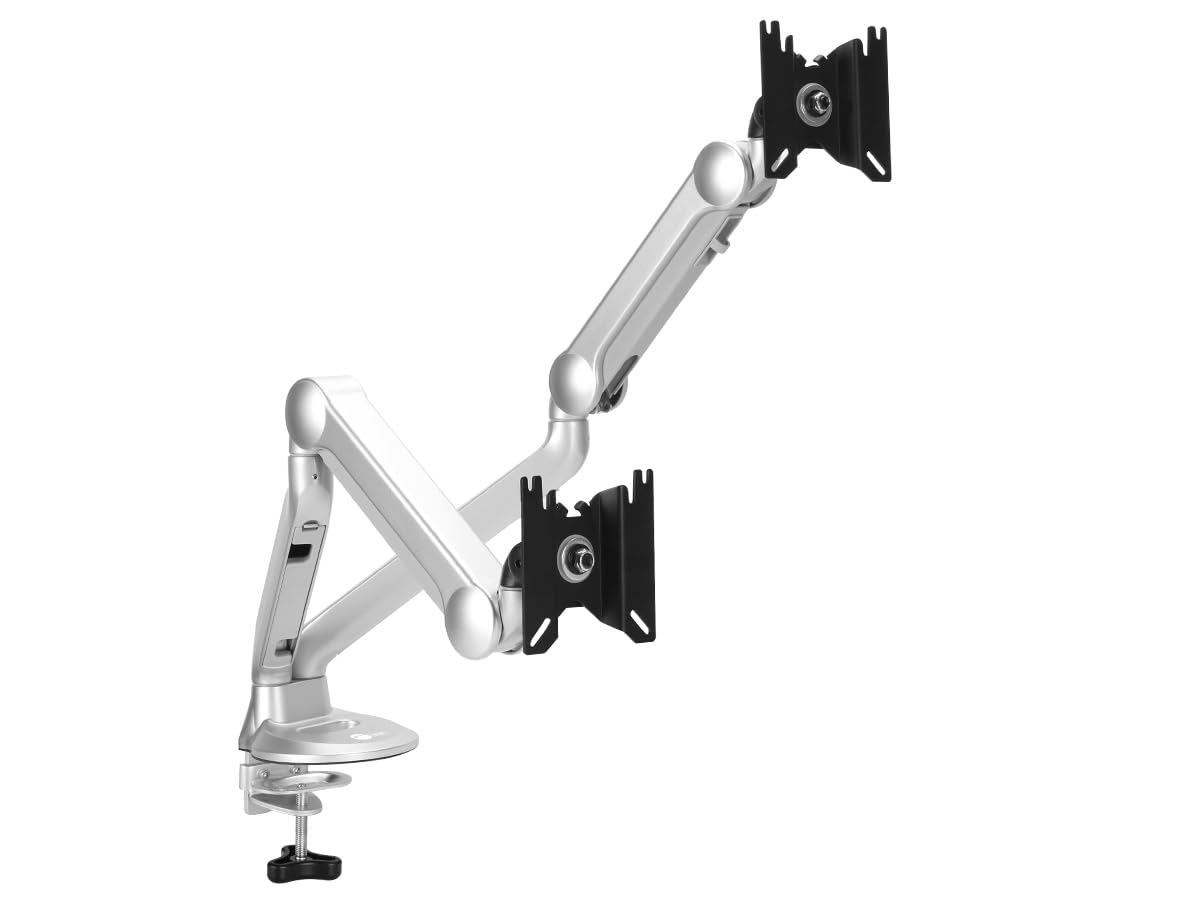 Supporto Da Tavolo Per Monitor HFTEK HF224GB – Doppio Braccio In Alluminio Con USB – VESA 75/100, Fino A 8 Kg