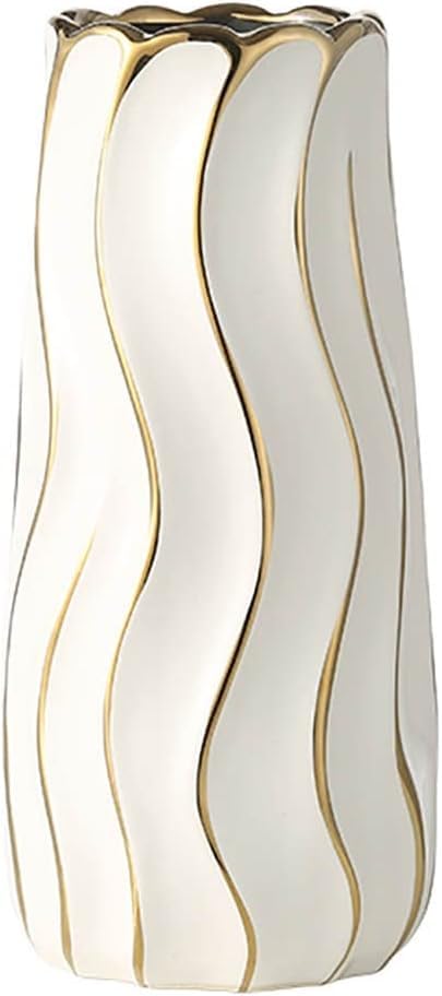 Vase en céramique blanche et or 19cm au design minimaliste de luxe