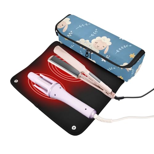 Hair Styling Tools Organizers, Seamless Sheeps with Flowres Portable Hair Tools Organizer with Heat Resistant Mat for Flat Iron Straightener, Curling and Other Hair Styling Tools miniatura 2