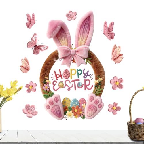 Tktouci Autocollants De Fenêtre Pour Pâques - Décalcomanies Statiques À Motif Lapin Et Fleurs,Stickers De Fenêtre Papillon Et Printemps | Pour Fête de Pâques Décoration Maison Bureau Salle de