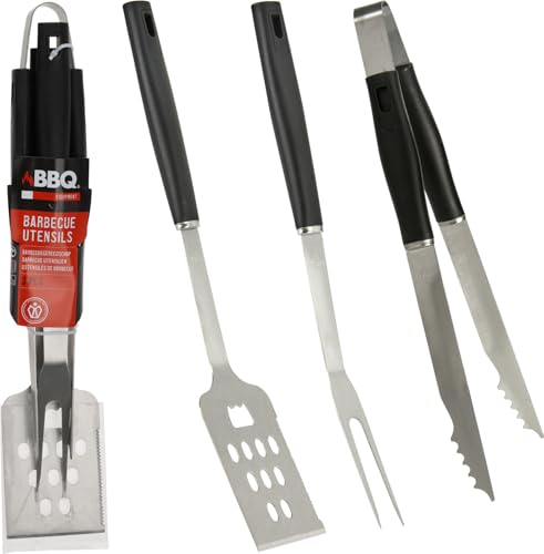 Set Ustensiles Barbecue 3 Pièces en Acier Inoxydable – Spatule, Pince et Fourchette –...
