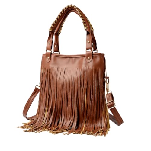 Image of IAMUHI Casual Rivets Fringed Shoulder Handbag for Women,Soft Vegan Leather Hippie Crossbody Purse Bag Hobo Bag
