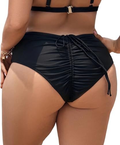Leoparts Plus Size Women's Bikini Bottom High Waisted Drawstring Swimsuit Bottoms Ruched Full Coverage Bathing Suit Briefs
