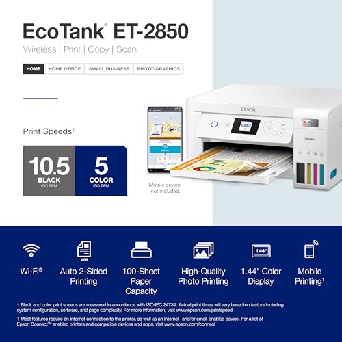 Epson EcoTank ET-2850 Wireless Color All-in-One Cartridge-Free Supertank Printer with Scan, Copy and Auto 2-Sided Printing - White, Medium - Image 5