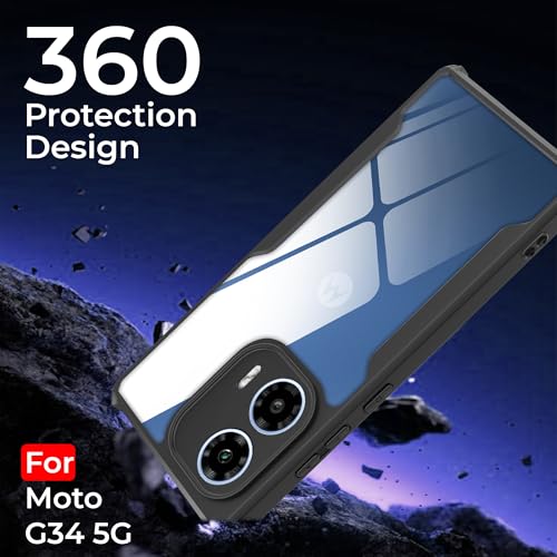 Image of A rtistque Clear Hard Transparent Acrylic Armor Anti-Drop Shockproof TPU Edge Back Cover Case for Motorola G34 - Black