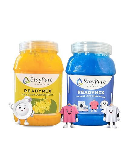 Image of StayPure Readymix Home Cleaning Combo - Laundry Liquid Detergent Concentrate + Dish Wash Concentrate | Makes 5L Each | Powerful Grease & Stain Removal