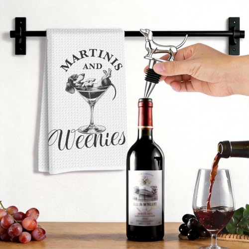 Image of Dachshund Cocktail Kitchen Towels with Wine Bottle Stopper 24x14 Inch, Dachshund Gifts Reusable Dish Towels for Kitchen Bars Decor, Wine Gift Weiner Dog Gifts for Women Men Christmas Birthday Gift