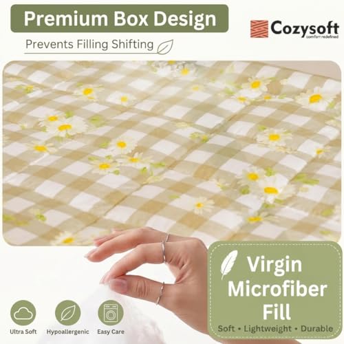Image of Cozysoft Reversible AC Comforter Set| 220 GSM, Daisy Petal Check Double Bed | Lightweight Ultra Soft Microfiber Comforter| Quilt /Blanket /Duvets for All Weather