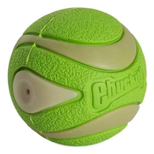 Chuckit! Max Glow Ultra Squeaker Ball Dog Toy, Durable High Bounce Floating Rubber Squeaky Dog Ball, Rechargeable Glow In The Dark Launcher Compatible Toy For Dogs, 1 Pack, Medium