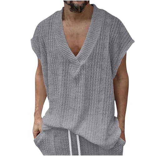 Mens Sweater Vest Relaxed Fit V Neck Sleeveless Knitted Pullover Cable Knitted Casual Soild Loose Oversized Waistcoat