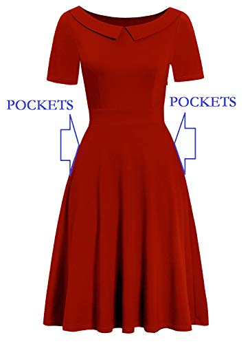 Image of Women's Elegant Vintage Dresses Knee Length Casual Floral Print Work Party Peter Pan Collar A-Line Dress with Pockets 978